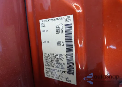 2019 Nissan Maxima 3.5 Sr из США, поврежденный, VIN 1N4AA6AV6KC383397